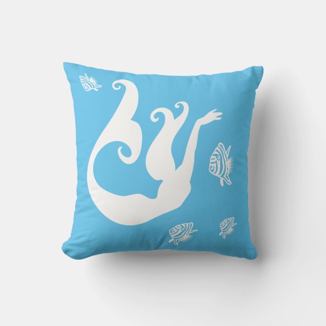 sirène et poisson ange Blanc sur bleu coussin (Recto)