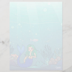 Sirène - Feuille de papier à lettres de 8,5 po x 1