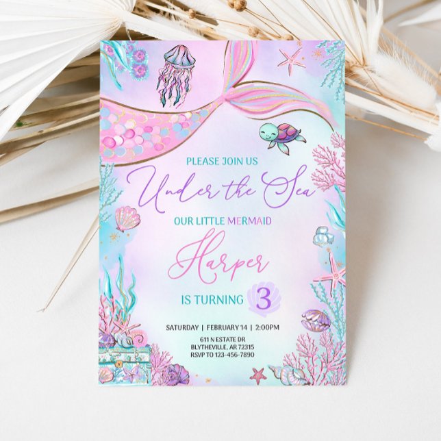 Sirène modifiable Anniversaire Invitation Sirène S (Créateur téléchargé)