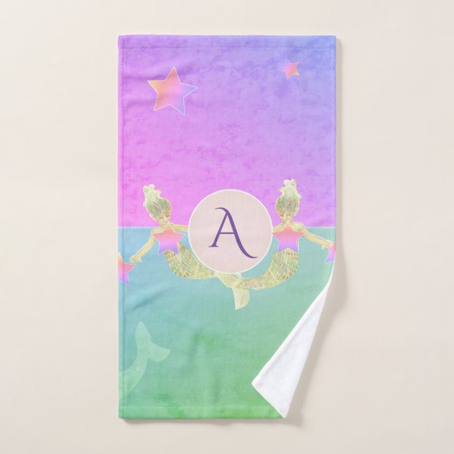 Sirène Monogramme rose et turquoise (Serviette à main)