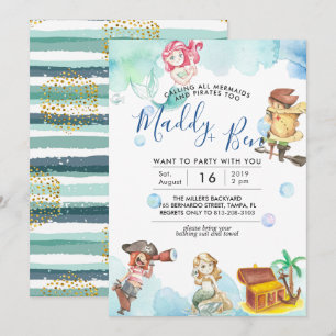 Sirène & Pirate   Invitation pour une fête en pisc
