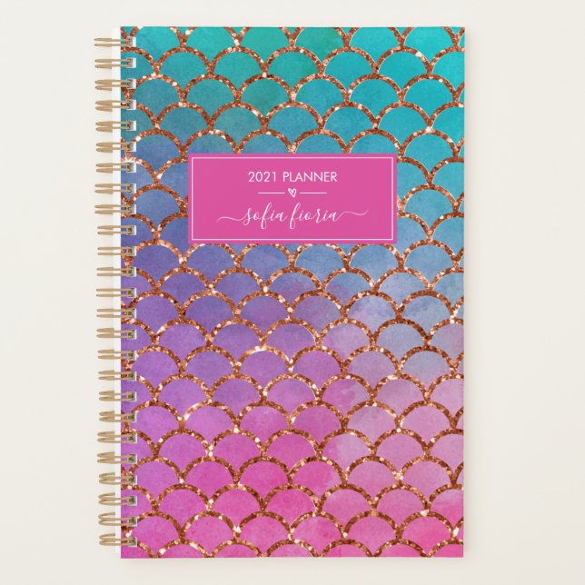 Sirène Rose Bleu Or Paillettes Nom Script 2021 (Devant)