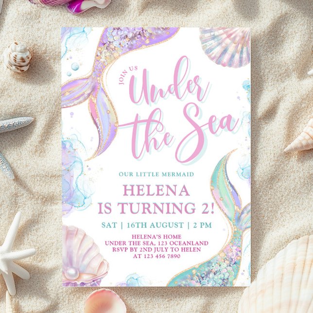 Sirène sous la mer 2 Anniversaire Invitation fille (Créateur téléchargé)