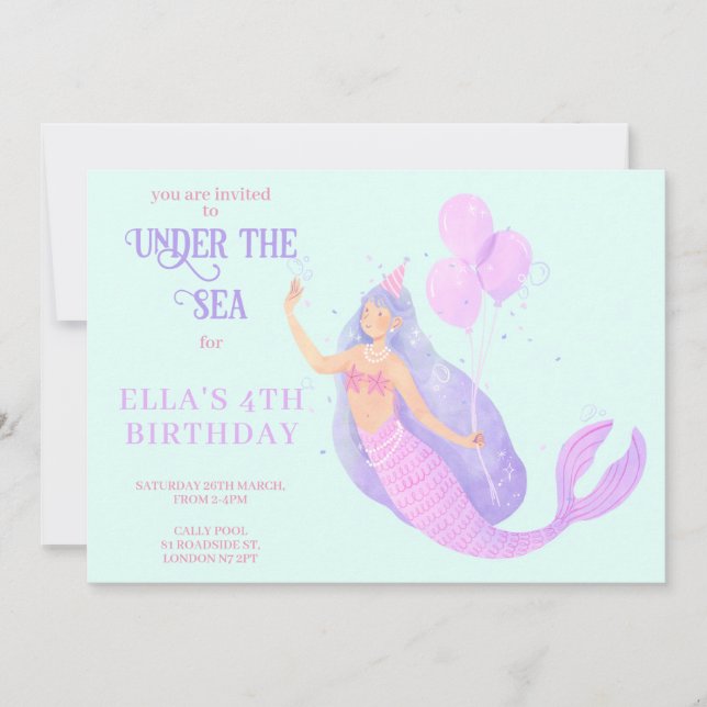 Sirène sous la mer Anniversaire bleu Invitation (Devant)