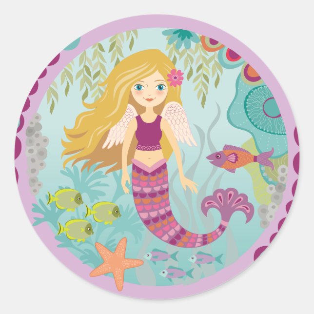 Sirène sous la mer Anniversaire Fête Favor Sticker (Devant)