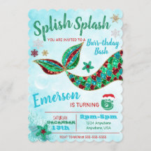 Sirène sous la mer, hiver, invitation Noël