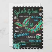 Sirène sous la mer, hiver, invitation Noël