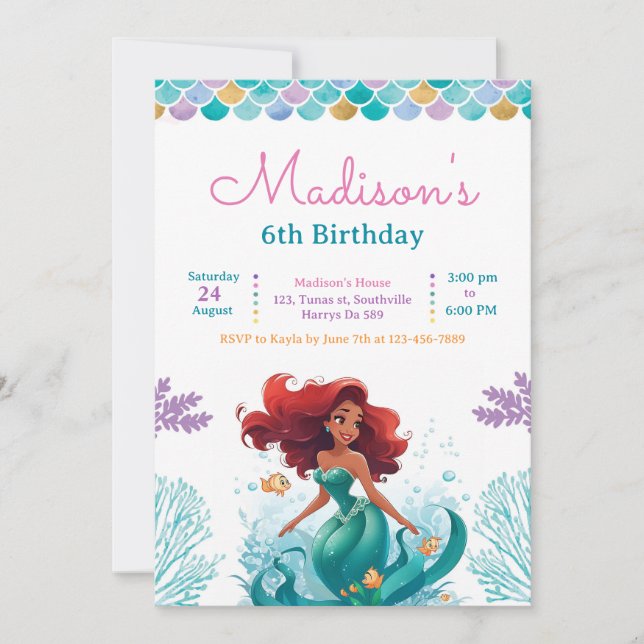 Sirène sous la mer Invitation fête d'anniversaire (Devant)