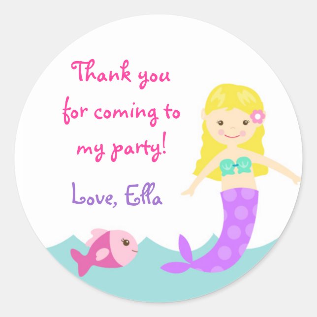 Sirène sous la mer Stickers Favor Rond Stickers (Devant)