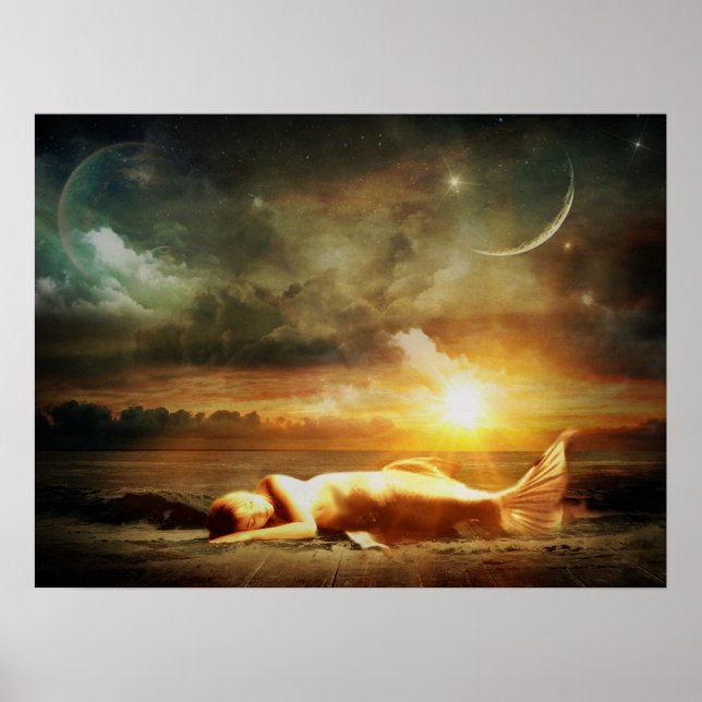 Sirène sous Lune Starry Night Poster mystique (Devant)