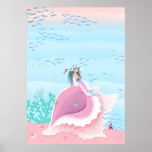 Sirène sur une affiche couleur pastel Shell
