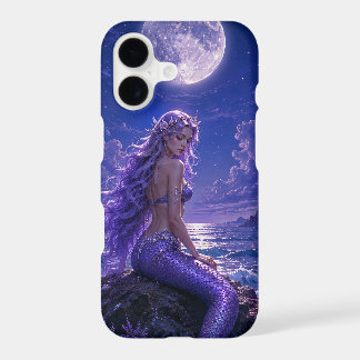Sirène violette au clair de lune sur le rivage enc