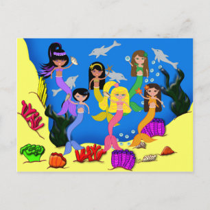 Sirènes en Océan avec carte postale Dolphins