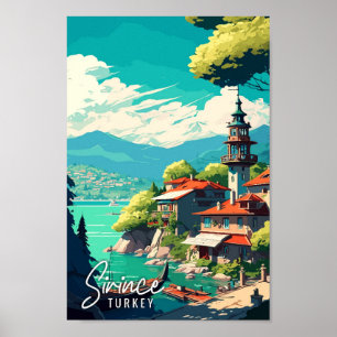 Sirince Turkey vintage travel illustration Poster