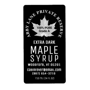 Sirop d'érable blanc Feuille noire Taille du Étiqu