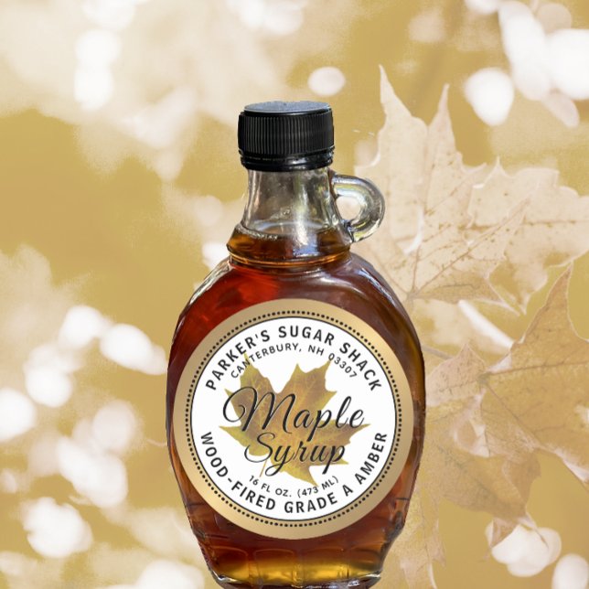 Sirop d'érable en or Étiquette feuille jaune au bo (Créateur téléchargé)