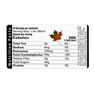 Sirop d'érable - valeur nutritive Feuille Étiquett