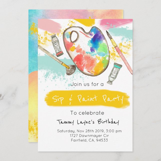 Siroter et peindre un invitation de fête d'anniver (Devant / Derrière)