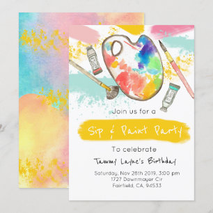 Siroter et peindre un invitation de fête d'anniver
