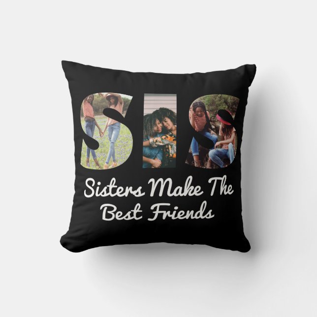 SIS Sisters Photo Personalized Black Throw Pillow (Front)