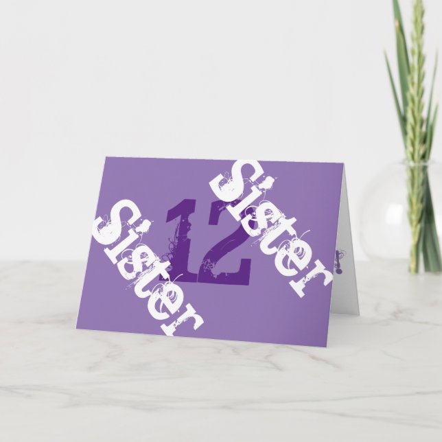 Sister, 12th birthday, white on purple. card (Front)