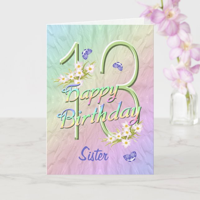 Sister 13th Birthday Butterfly Garden Card (Orchid)