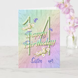 Sister 14th Birthday Butterfly Garden Card