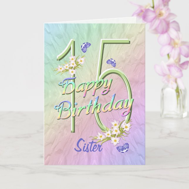 Sister 15th Birthday Butterfly Garden Card (Orchid)