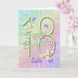 Sister 18th Birthday Butterfly Garden Card<br><div class="desc">A rainbow of colours, pink flowers and lavender butterflies fills this girls 18th Happy Birthday card with joy for sister. Front name and inside verse may be personalized using the template provided. You may also enjoy the matching gifts and other products available in my store. Original design by Anura Design...</div>