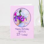Sister, 25th birthday with painted flowers. card<br><div class="desc">A simple but elegant 25th birthday card for a sister,  with a flower painting. A painting of a vase of flowers is framed in daisies. The whole is on a delicate pink background. The inside message can be changed to your requirements.</div>