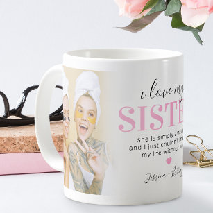 Sister 2 Photo Gift   Pink Sisters Quote Frosted Glass Coffee Mug