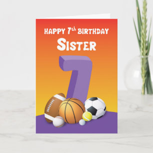 Sister 7th Birthday Sports Balls Card