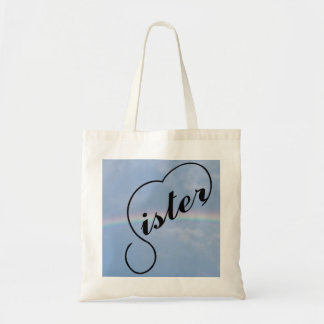 Sister and a rainbow on a tote bag