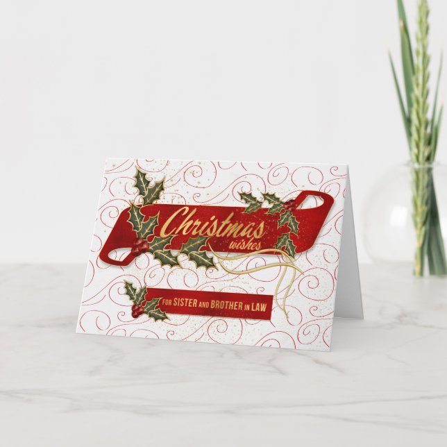 Sister and Brother in Law Christmas Holly Berries Holiday Card (Front)