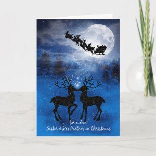 Sister and Her Partner Kissing Reindeer Christmas Holiday Card
