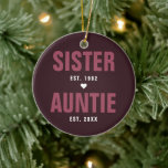 Sister Auntie Established Year | Modern Photo Ceramic Ornament<br><div class="desc">Sister Auntie with the established years. "Thank you for loving me as your own" on the reverse side. Upload your own photos and write a custom message. Personalize for your Aunt or Auntie to create a unique gift. A perfect way to show her how amazing she is every day. All...</div>