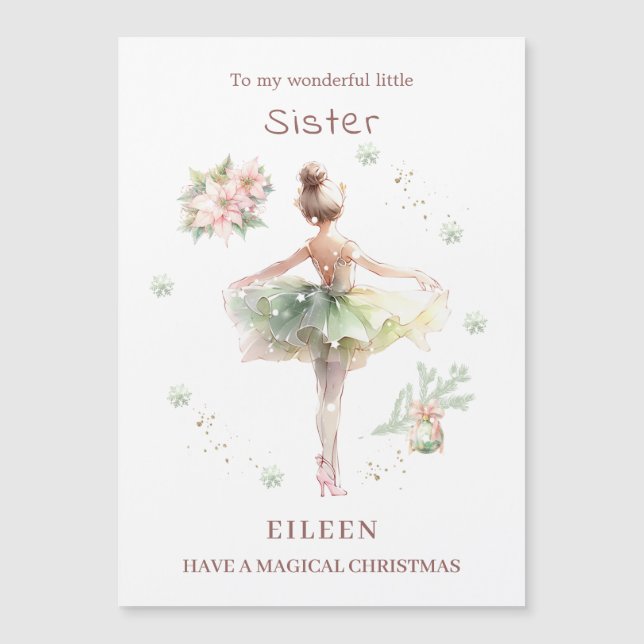 Sister Ballerina Christmas Magnetic Card (Front)