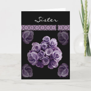 SISTER Be My  Bridesmaid PURPLE Rose Bouquet Invitation