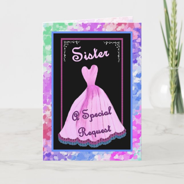 SISTER - Be My Junior Bridesmaid PINK Dress Invitation (Front)