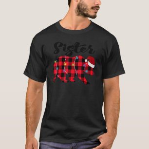 Sister Bear Buffalo Red Plaid Lights Christmas Paj T-Shirt