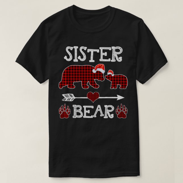 Sister Bear Christmas Pajama Red Plaid Buffalo Fam T-Shirt (Design Front)