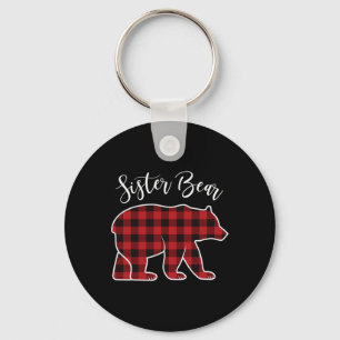 Sister Bear Pajama Red Buffalo Xmas Funny Family C Keychain