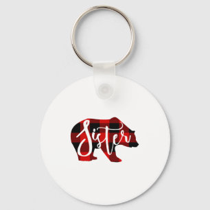 Sister Bear Rustic Red Buffalo Plaid Family  Keychain
