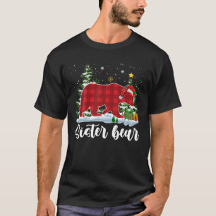 SISTER BEAR Women Red Plaid Christmas Pajama T Shi T-Shirt