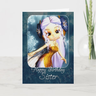 Sister Birthday Card - Cute Blue Fairy