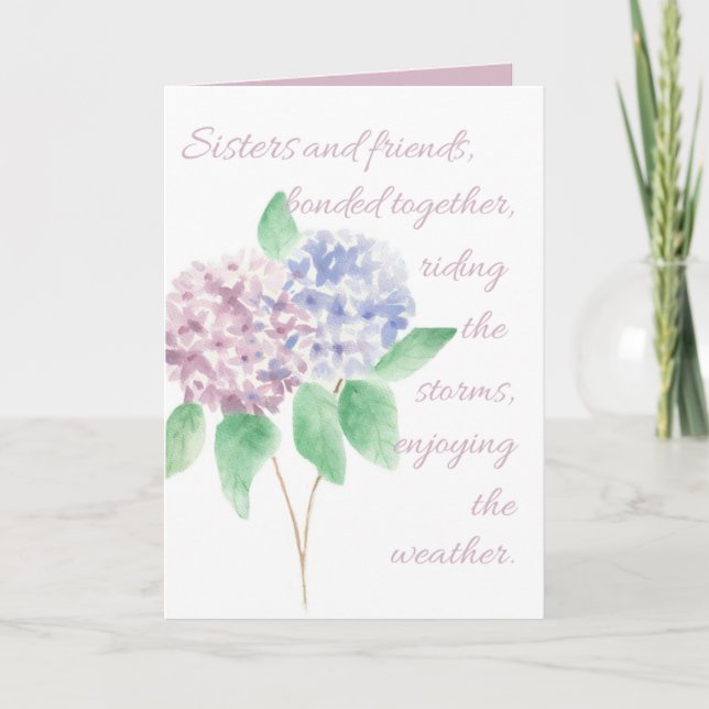 Sister birthday card - watercolour hydrangea (Front)