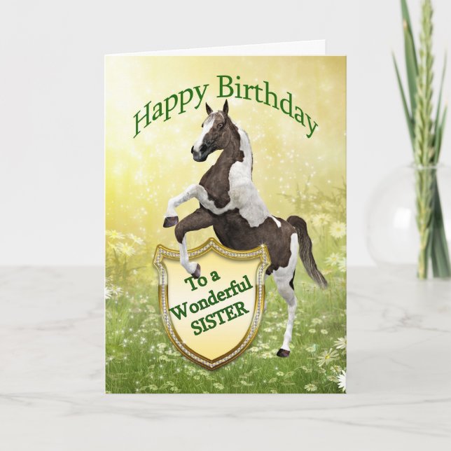 Sister birthday card with a rearing horse (Front)