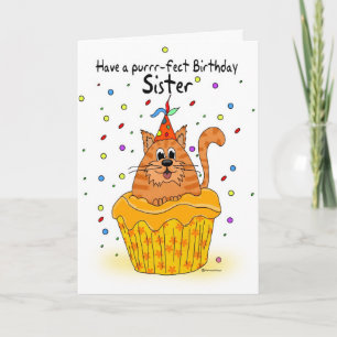 sister birthday card with ginger cupcake cat