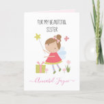 Sister birthday fairy girls pink whimsical  card<br><div class="desc">An adorable birthday card with the cutest little fairies that you can personalise with your Nieces name. The birthday fairy collection is perfect for little girls who adore magical creatures. You can choose between two types of cards. You can choose either silky gloss paper or matte paper. Matte, is a...</div>