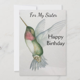 Sister Birthday Hummingbird Elegant Watercolor